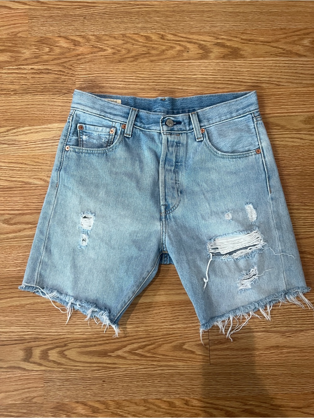 Levi's Light Blue Distressed Denim Shorts